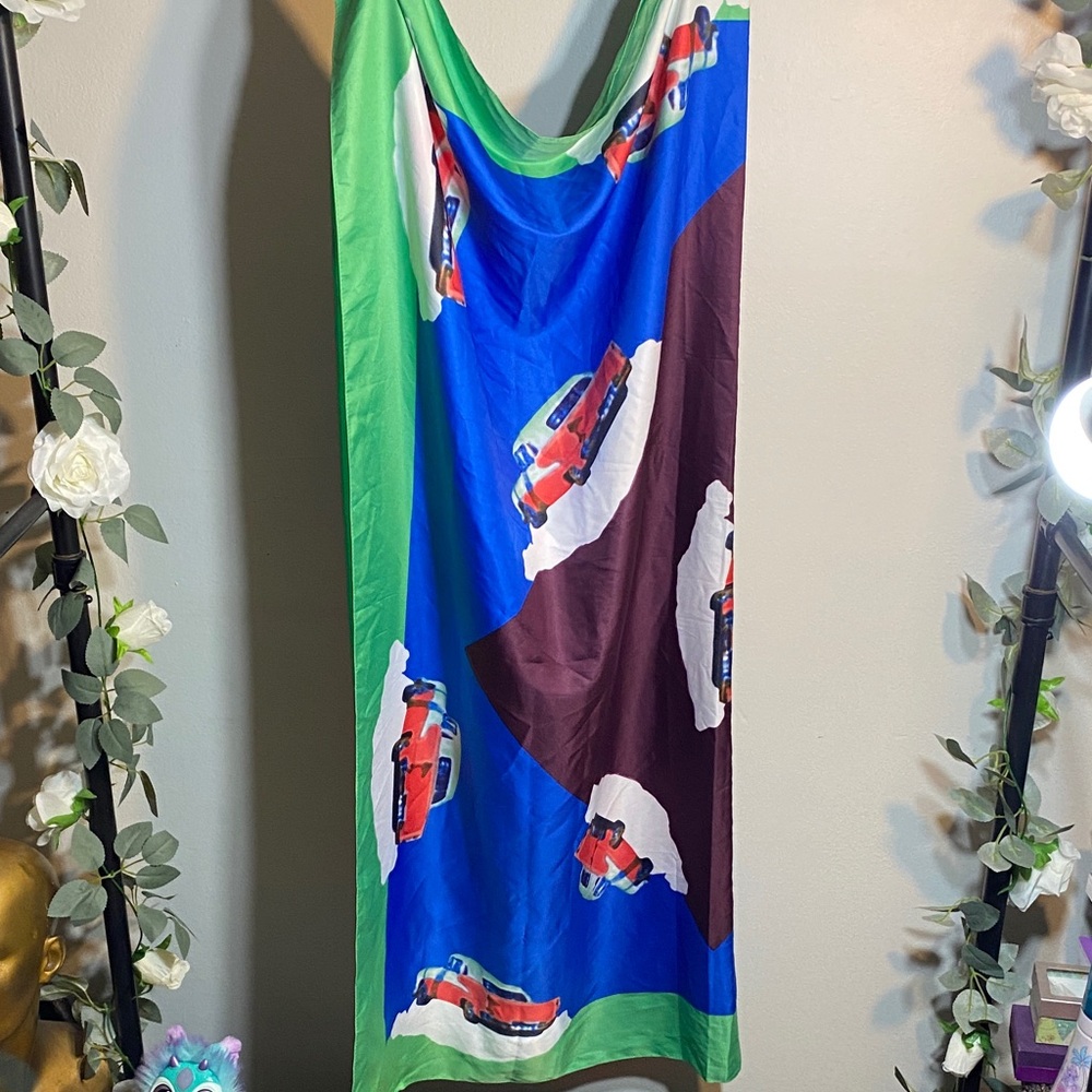 Vibrant Green and Blue Car Print Scarf